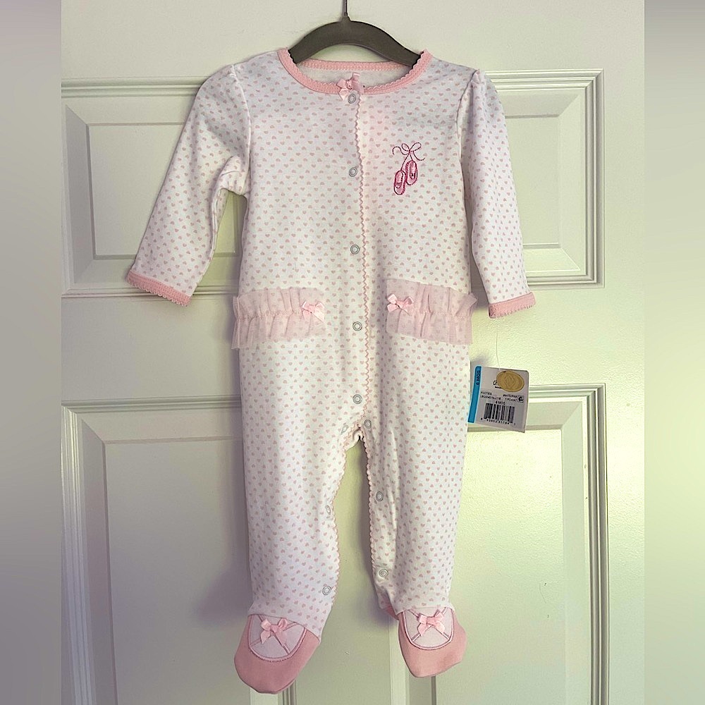 Little Me Pink and White Quilted Footie One Piece